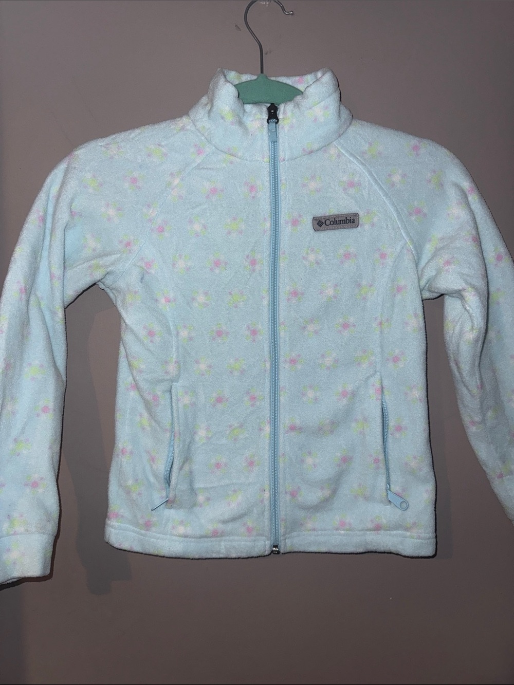 Girls Columbia Pastel Blue Floral Zip Fleece Jacket